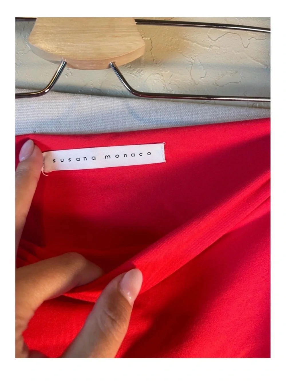 Susana Monaco Red Wrap Front High Slit Maxi Skirt XL Made in USA Stretch Nylon